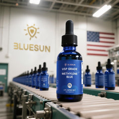 Methylene Blue liquid drops with third-party lab testing label