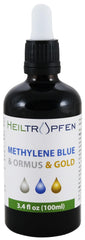 Methylene Blue Ormus Gold solution bottle with glass dropper