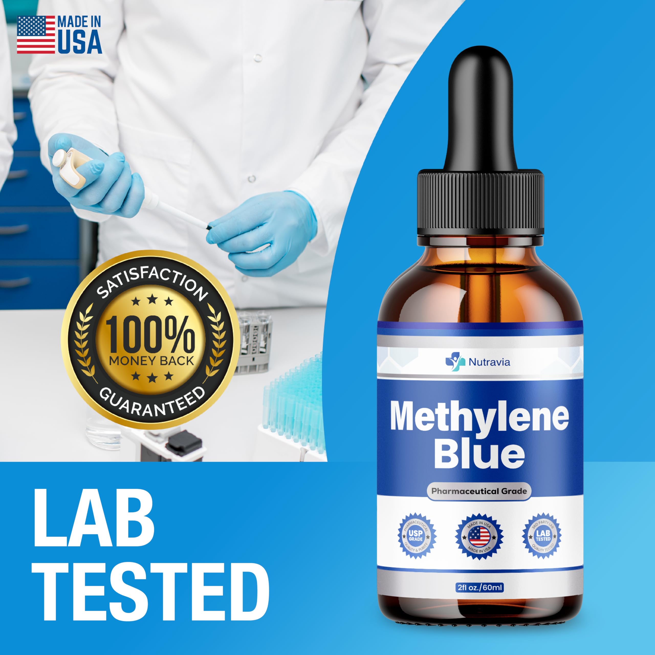 Visual comparison of methylene blue to pharmaceutical grade