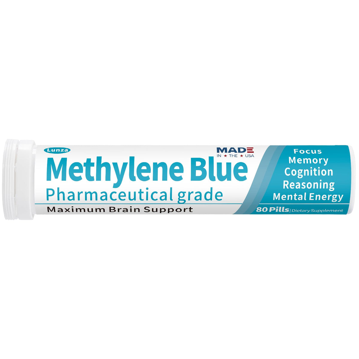 Bottle of methylene blue pharmaceutical grade tablets