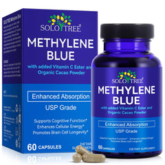 Front label view of Methylene Blue Pharmaceutical Grade Supplement bottle.