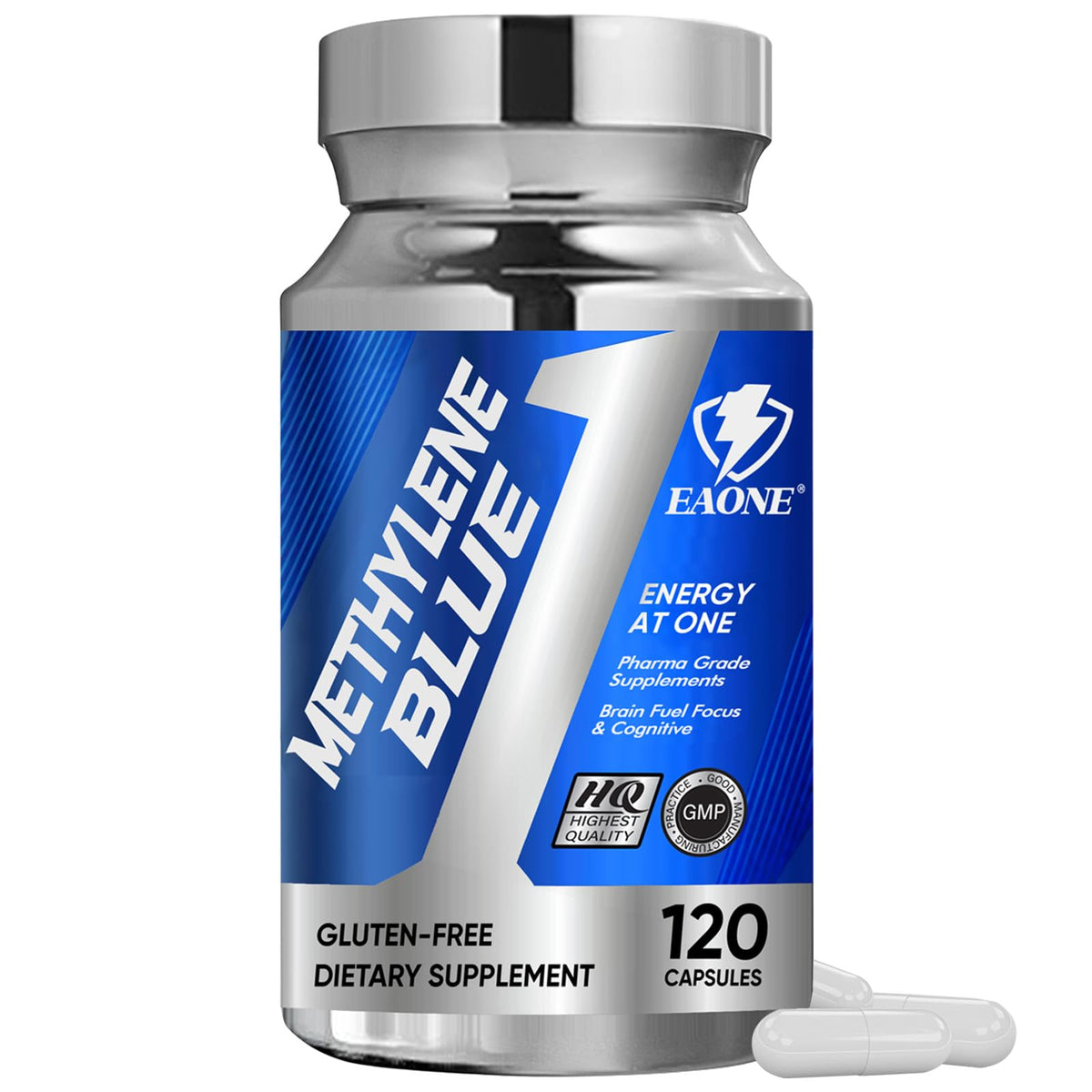 Bottle of Methylene Blue USP Grade brain supplement with Vitamin C Ester