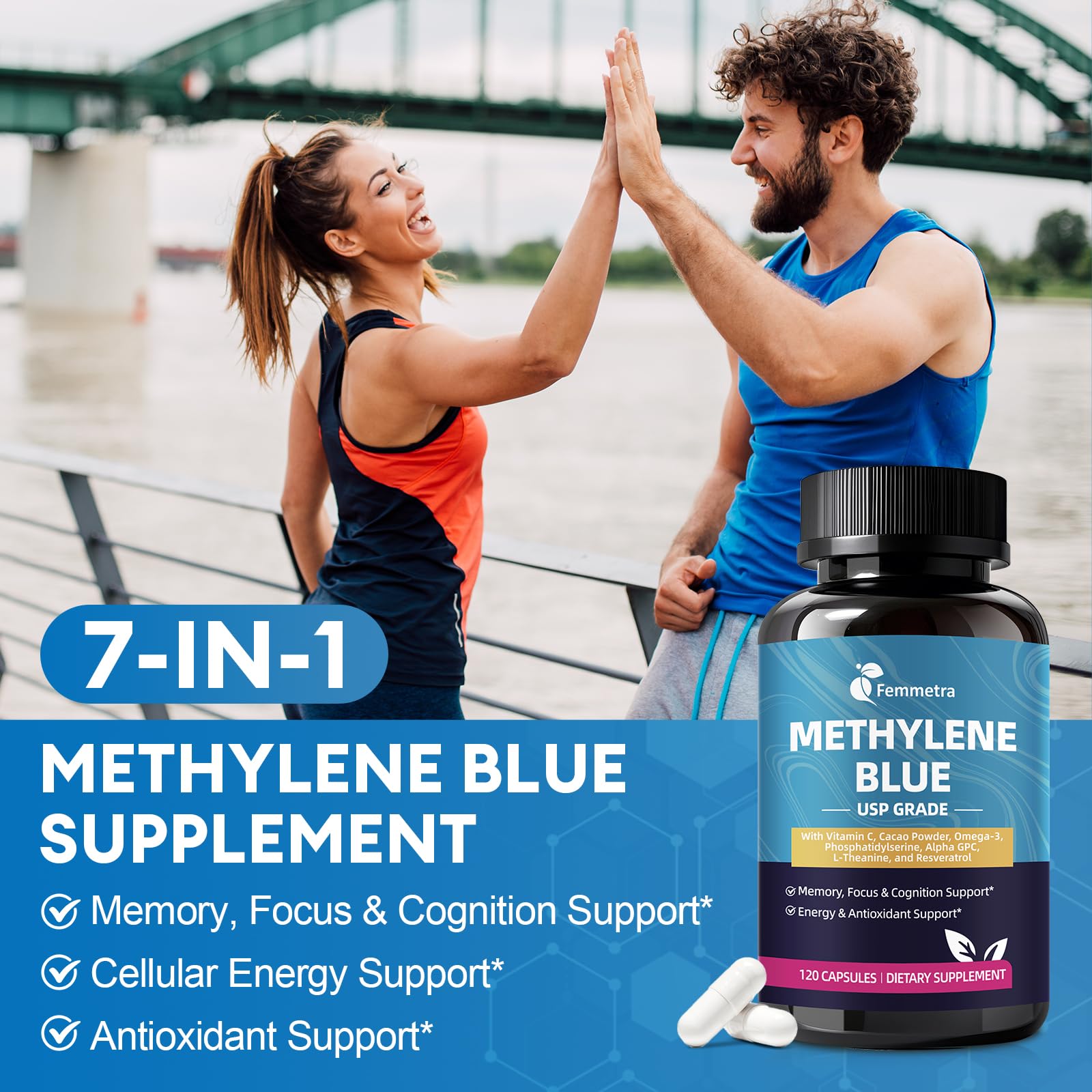 Close-up of blue methylene blue capsules