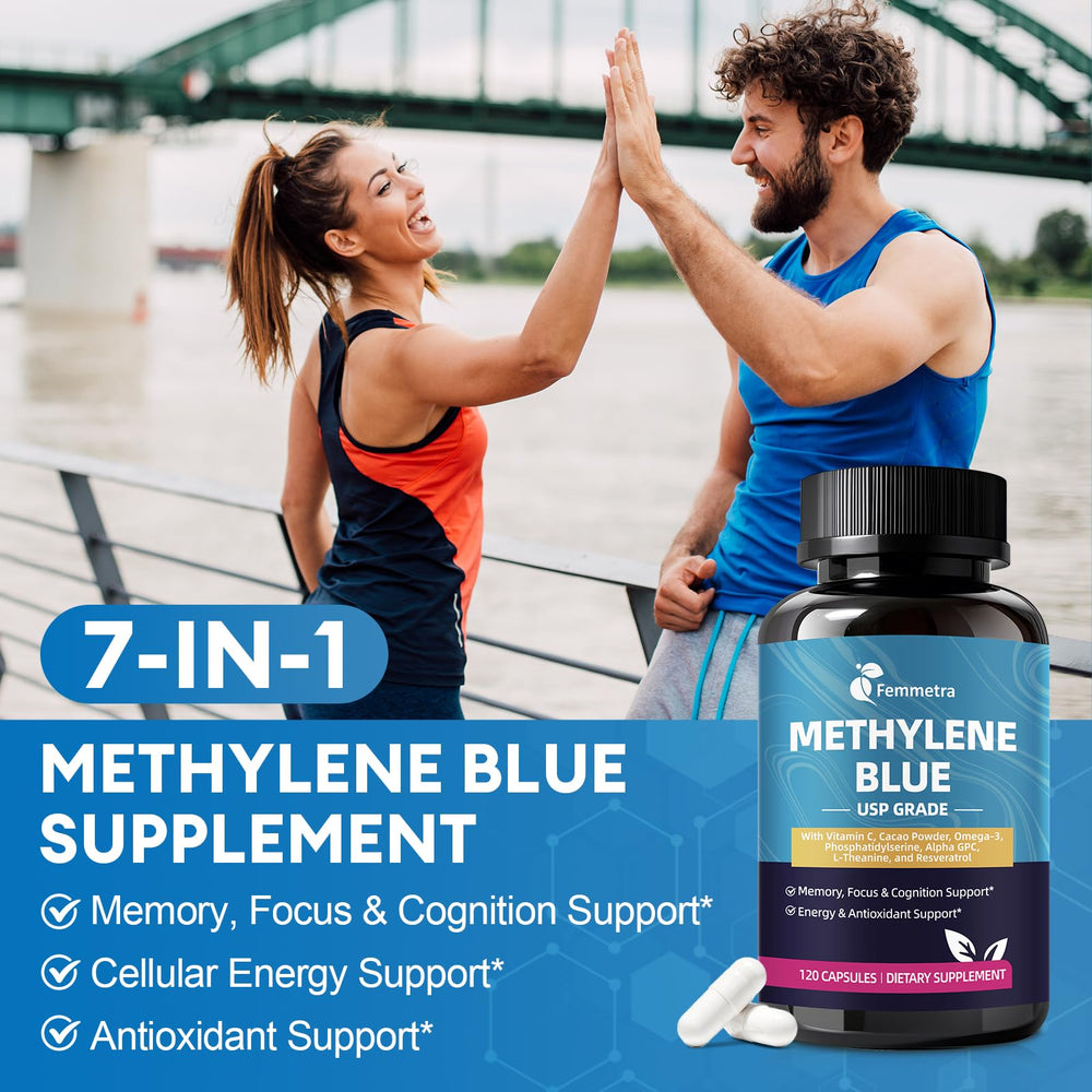 Close-up of blue methylene blue capsules