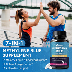 Close-up of blue methylene blue capsules