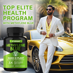 Close-up of vegan capsules for Methylene Blue supplement