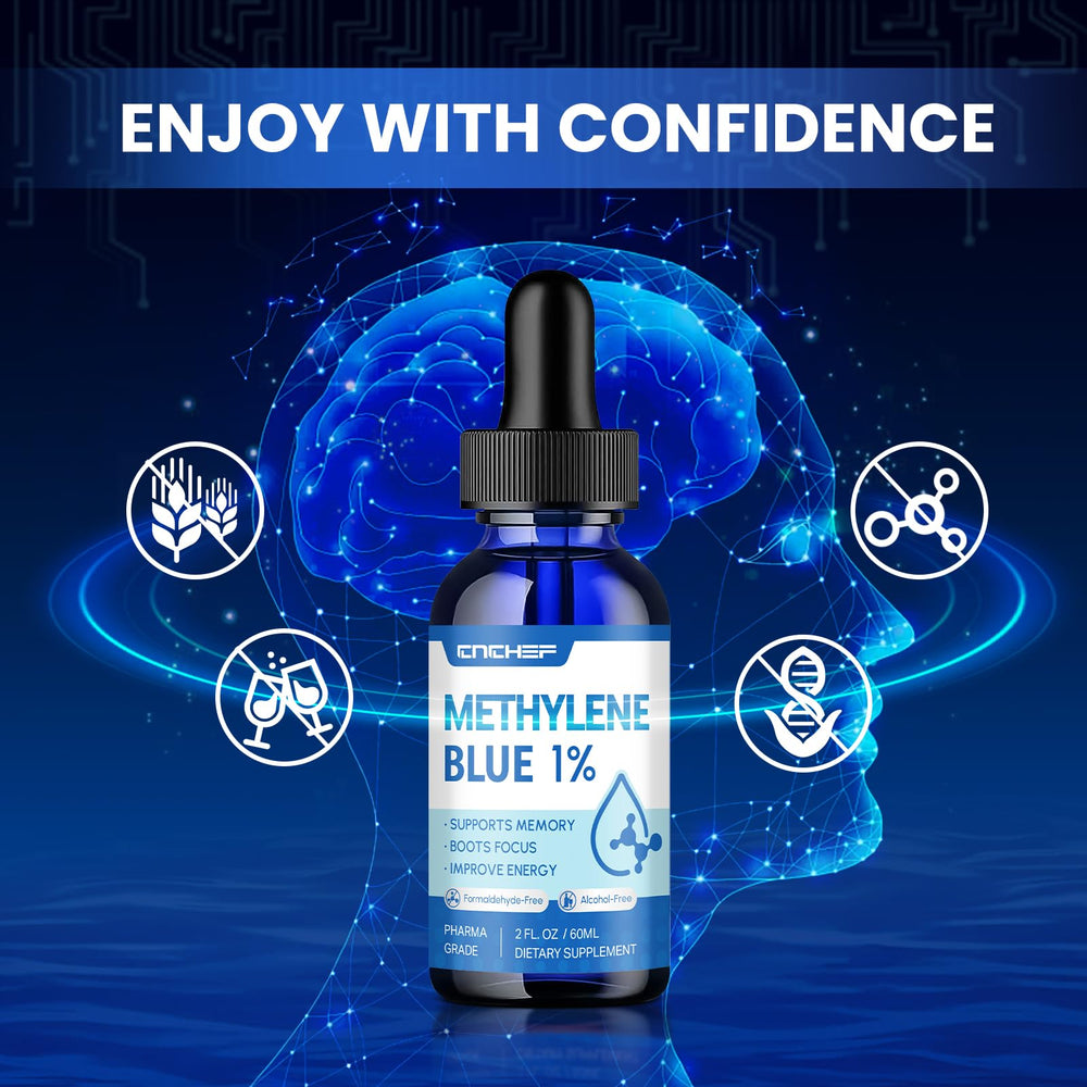 Complete packaging of Methylene Blue Drops with box and bottle