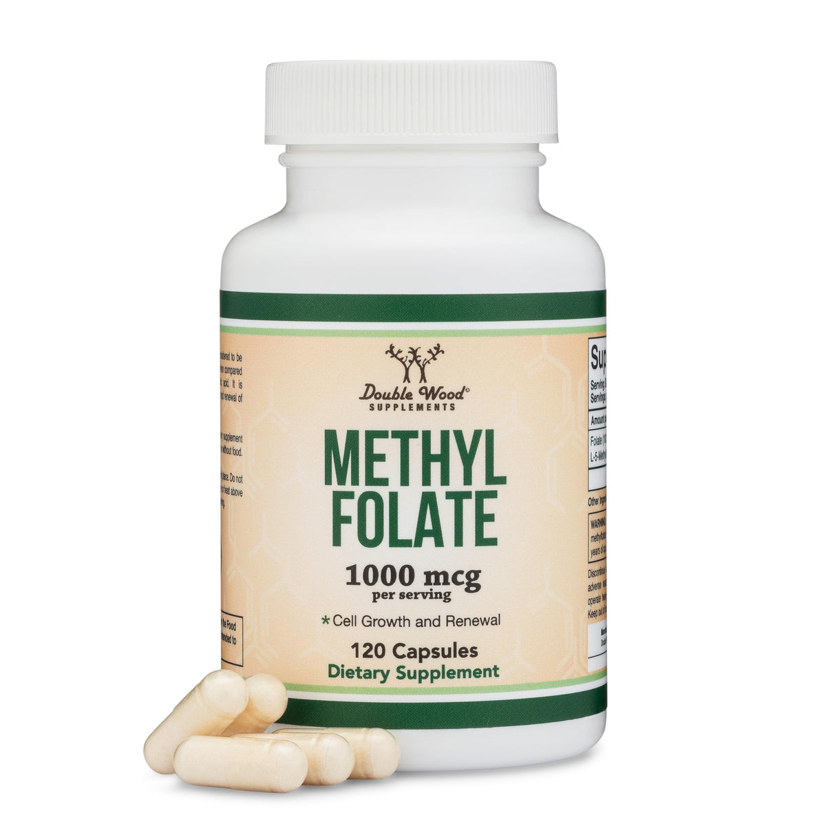 Double Wood Methylfolate 1,000mcg bottle - front view