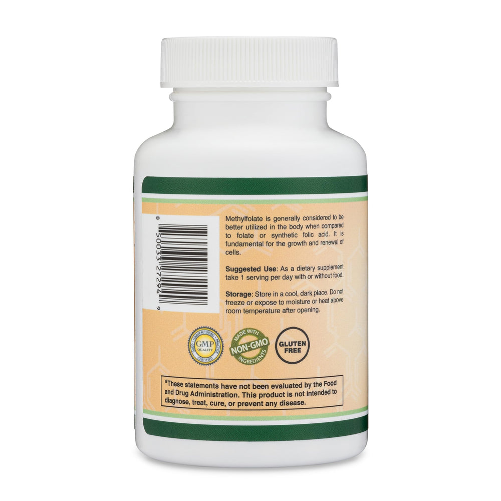 USA manufactured and tested seal on methylfolate bottle