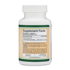 Back of bottle with seal and batch information for Methylfolate 1,000mcg 120 capsules
