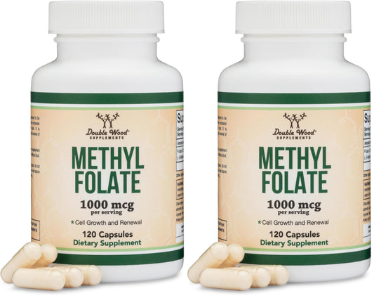 Front view of Double Wood Methylfolate 1,000mcg 120 capsules bottle