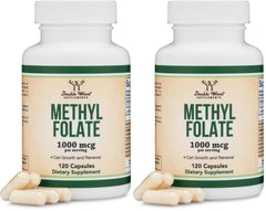 Front view of Double Wood Methylfolate 1,000mcg 120 capsules bottle