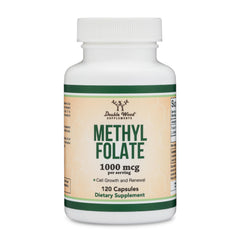 Third-party testing seal and branding on Double Wood Methylfolate packaging