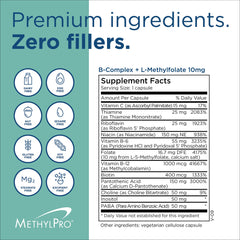 MethylPro B-Complex packaging featuring BPA-free bottle details.