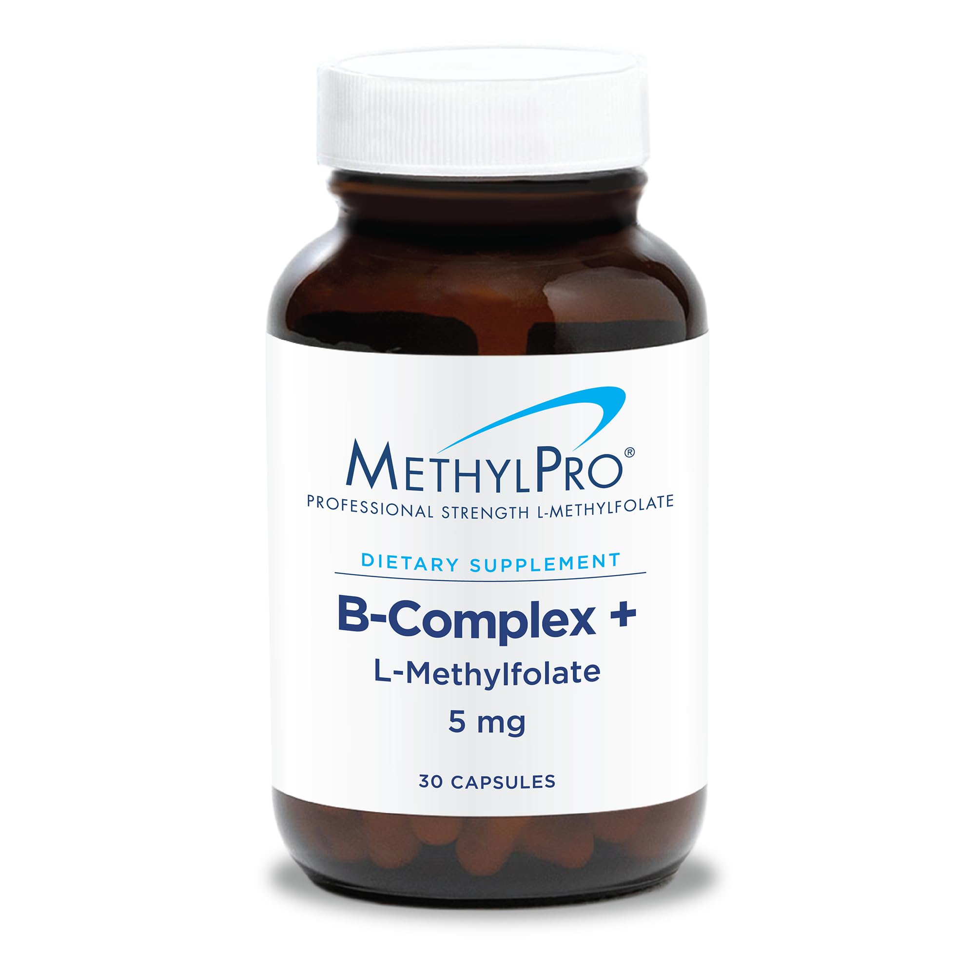 MethylPro B-Complex + L-Methylfolate 5 mg bottle label with 30 vegan capsules