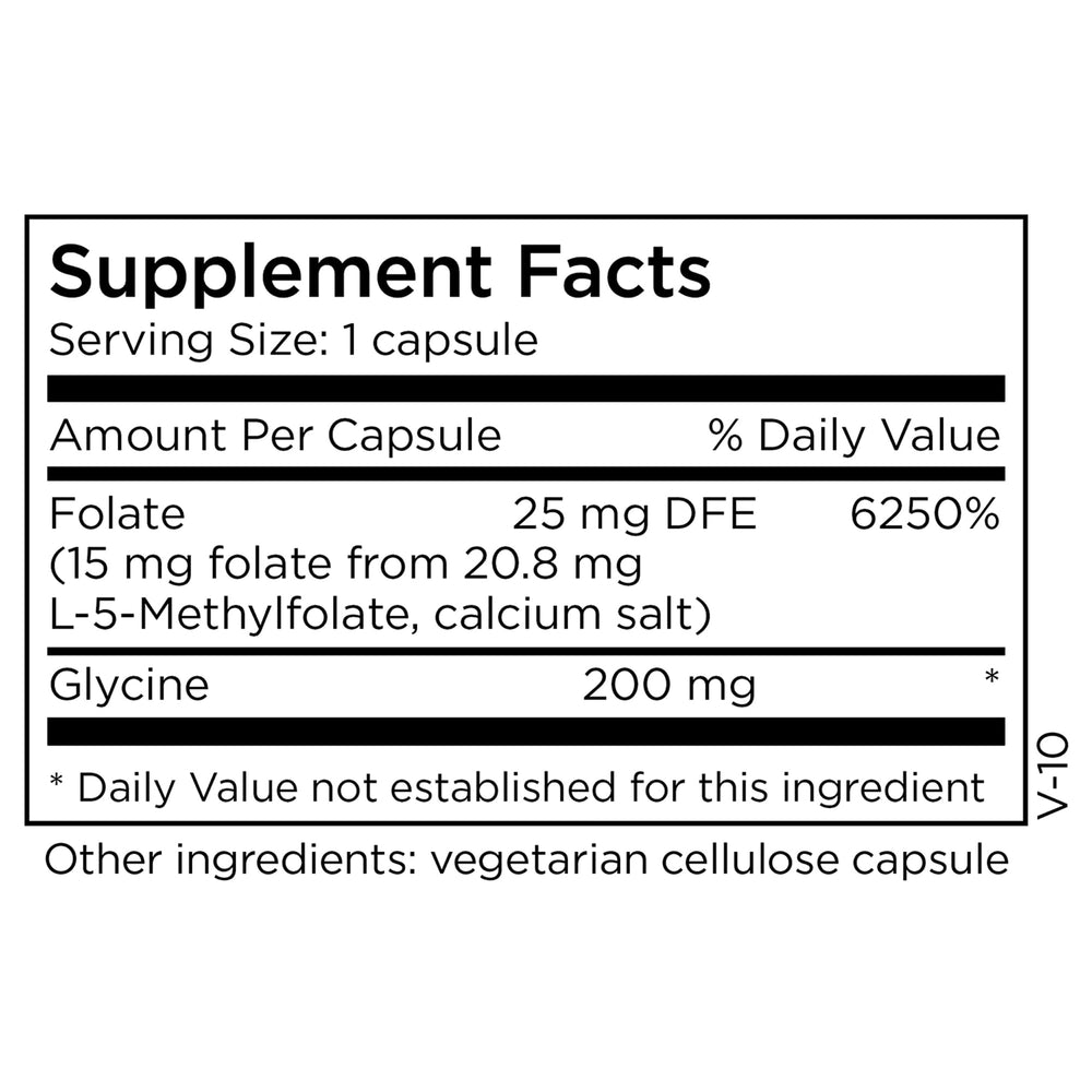 Front label of MethylPro L-Methylfolate 15 mg bottle