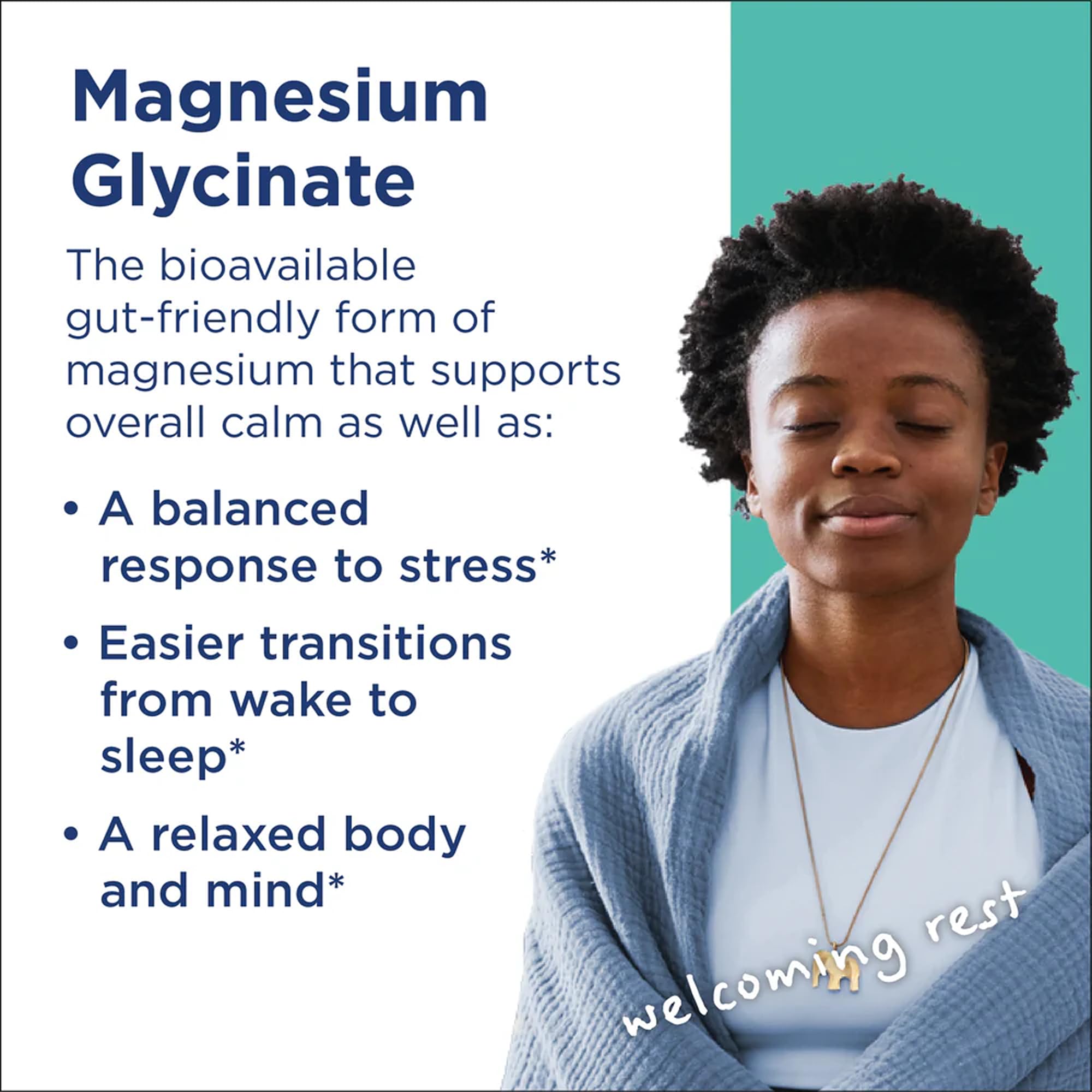 Chelated magnesium glycinate with vitamin C for sleep and calm