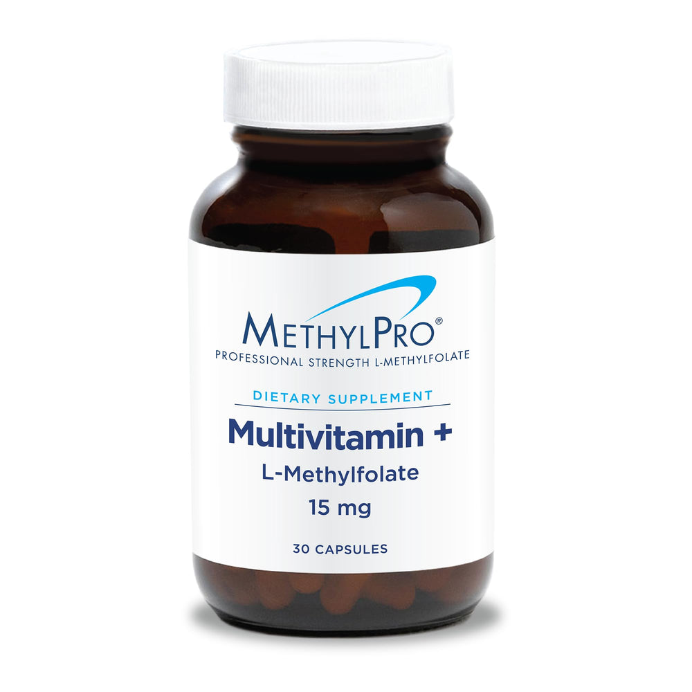MethylPro multivitamin bottle top showing 30 capsules for daily wellness