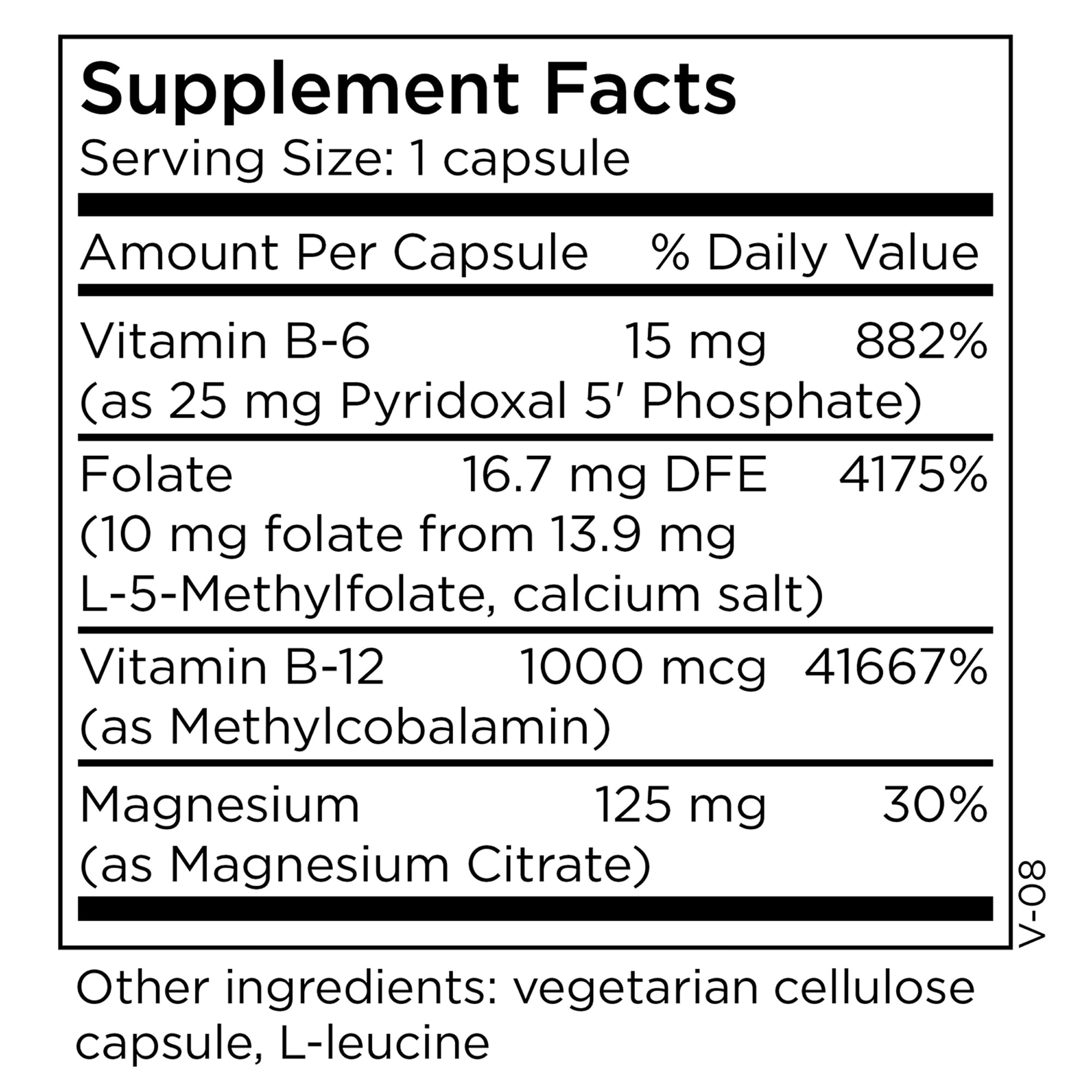 Close-up of bottle label with 10 mg methylfolate and cofactors