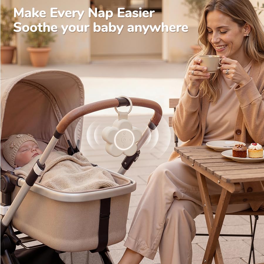 Mewaii portable white noise machine beside crib depicts baby friendly setup.