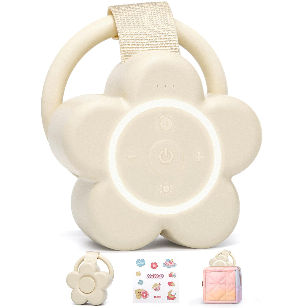 Mewaii portable white noise machine front view shows compact travel ready design for baby sleep.