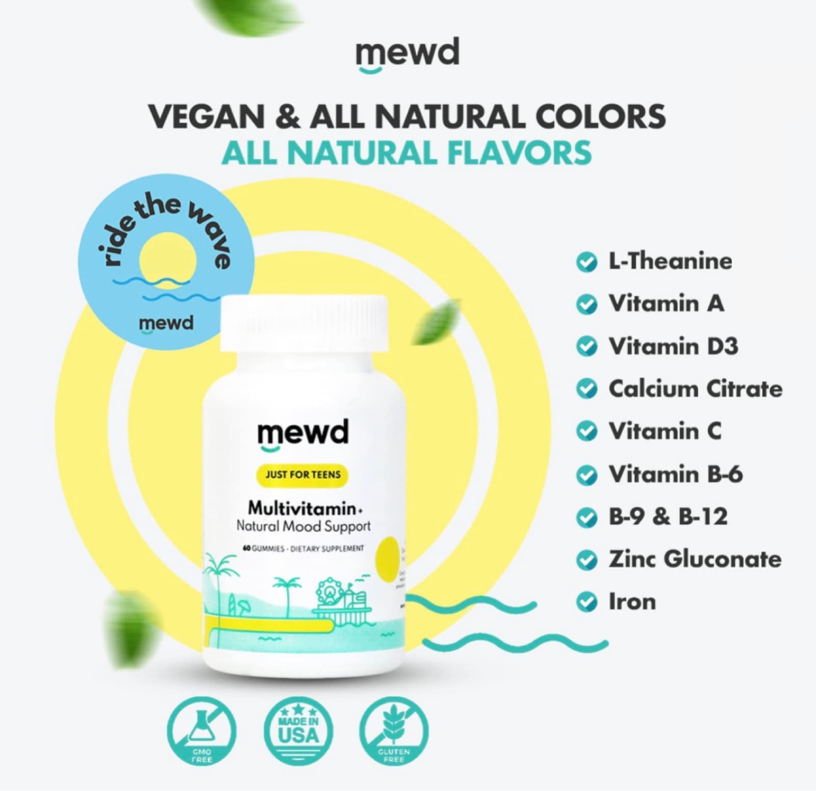 Mood support ingredients including B vitamins, Vitamin D, Vitamin C and L-Theanine