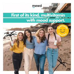 Vegan and gluten-free badges on MEWD bottle