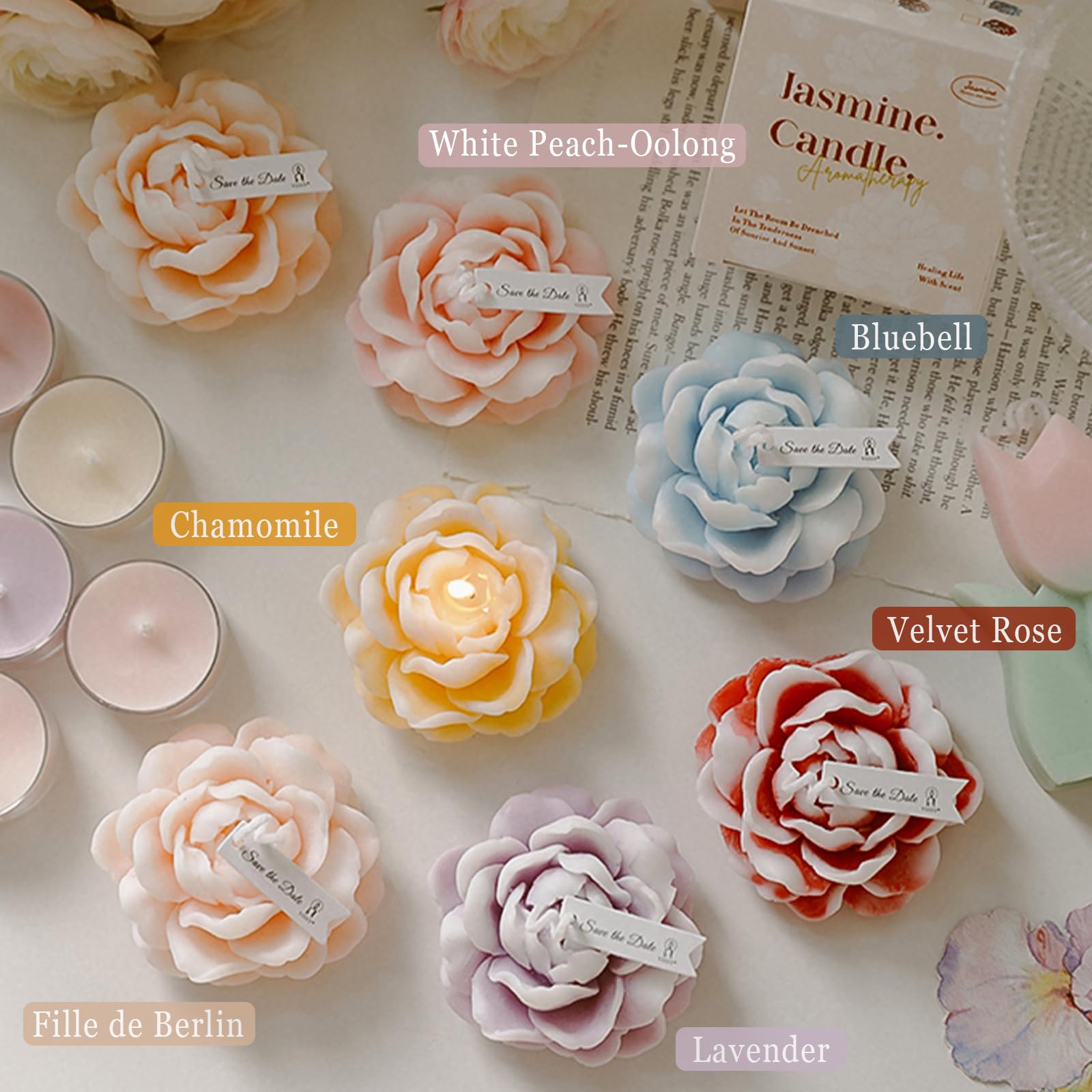 Mewealth Jasmine Candle serves as a decorative centerpiece for home.