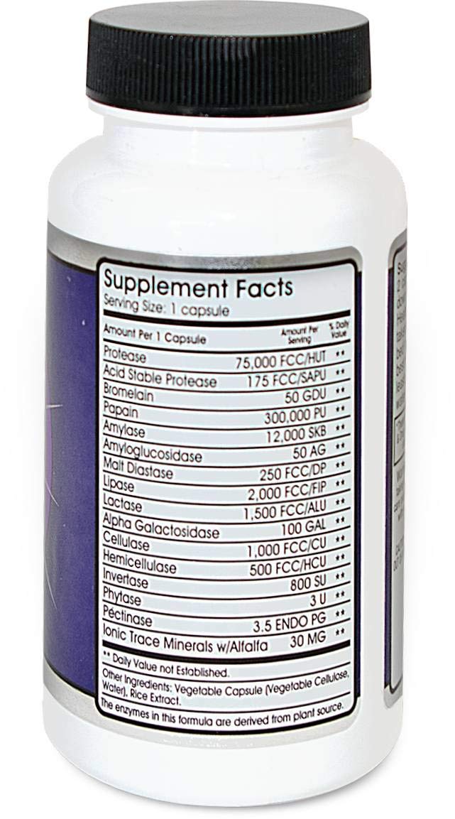 MF90 Digestive Enzymes capsules on white background
