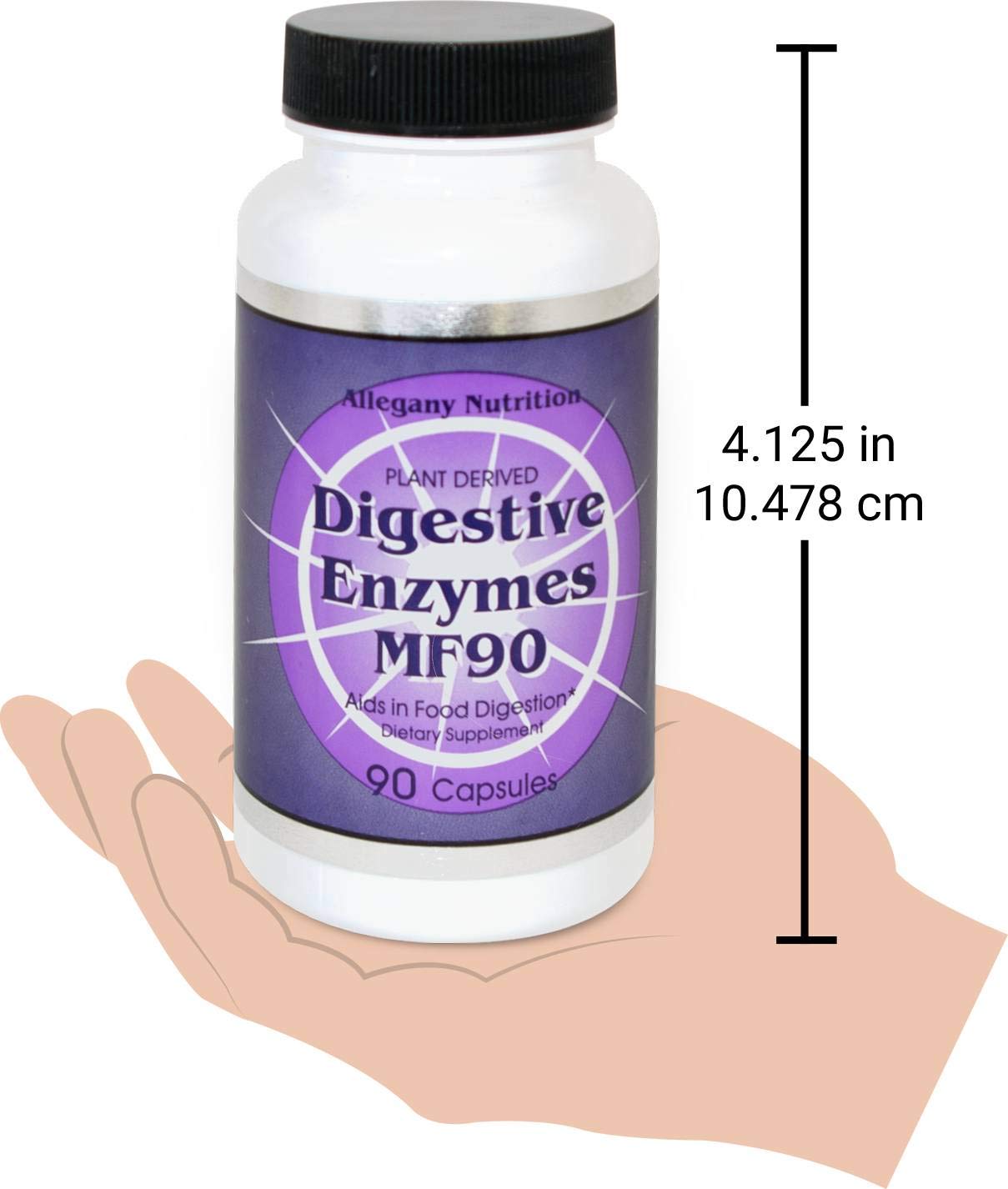 Box and bottle of MF90 Digestive Enzymes on a white background