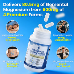 Ingredients panel showing Magnesium Glycinate, Citrate, Malate, Taurate