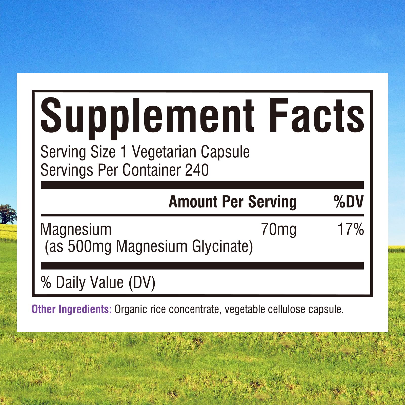 70mg elemental magnesium per capsule from magnesium glycinate