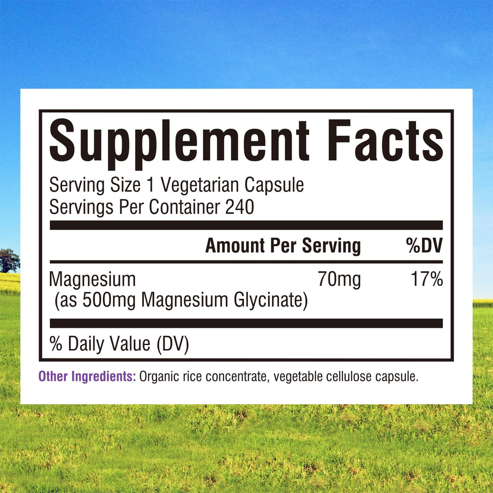 70mg elemental magnesium per capsule from magnesium glycinate