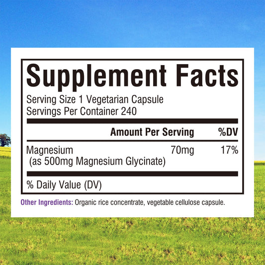 70mg elemental magnesium per capsule from magnesium glycinate