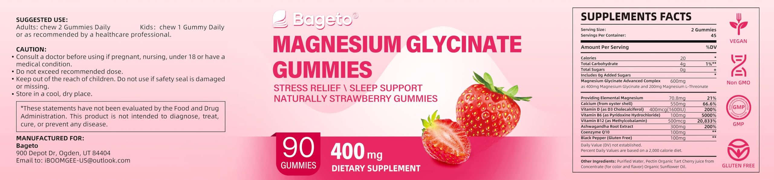 Graphic showing 400 mg magnesium glycinate and 200 mg L-Threonate per serving