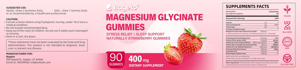 Graphic showing 400 mg magnesium glycinate and 200 mg L-Threonate per serving