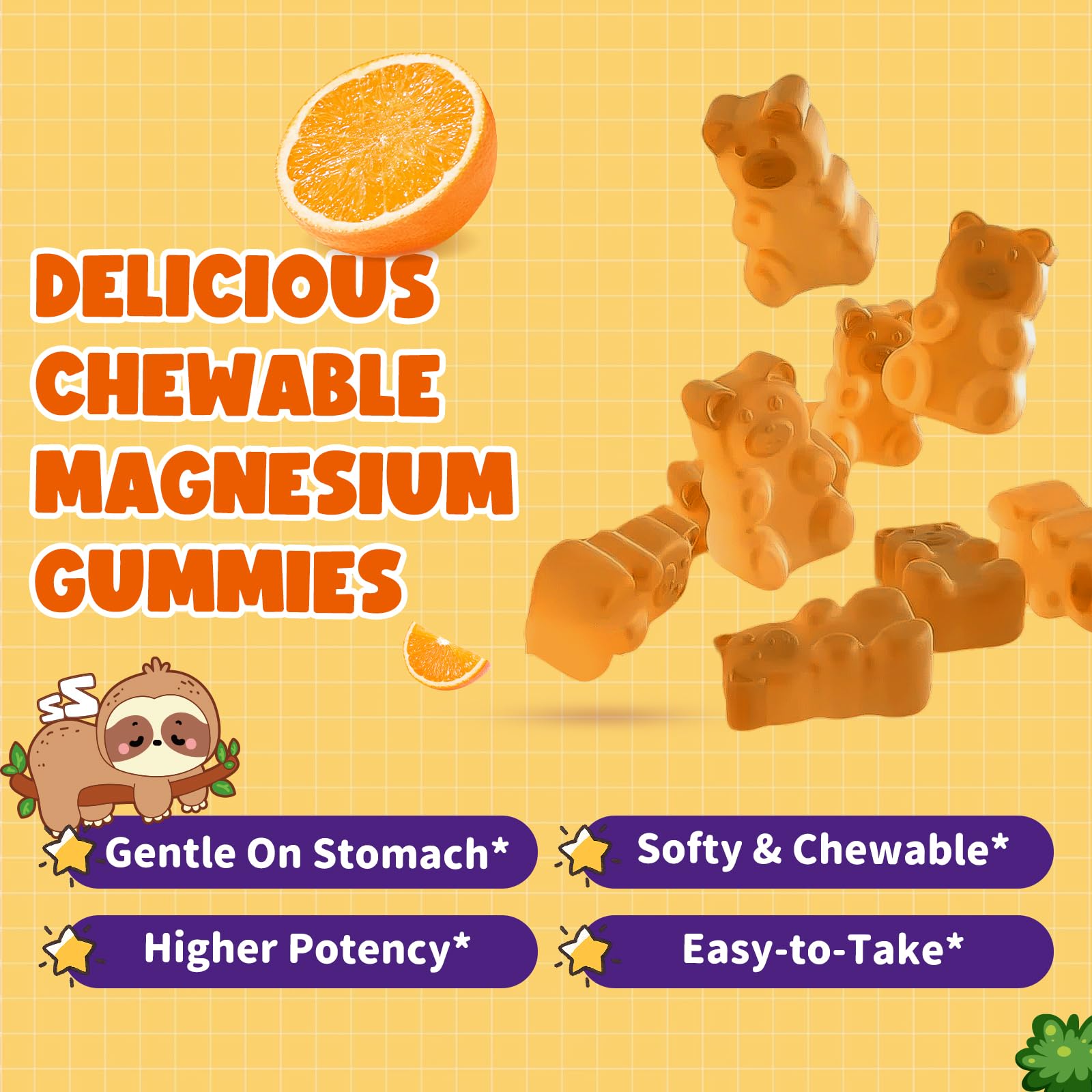 60-count orange bottle of Magnesium Gummies for Kids