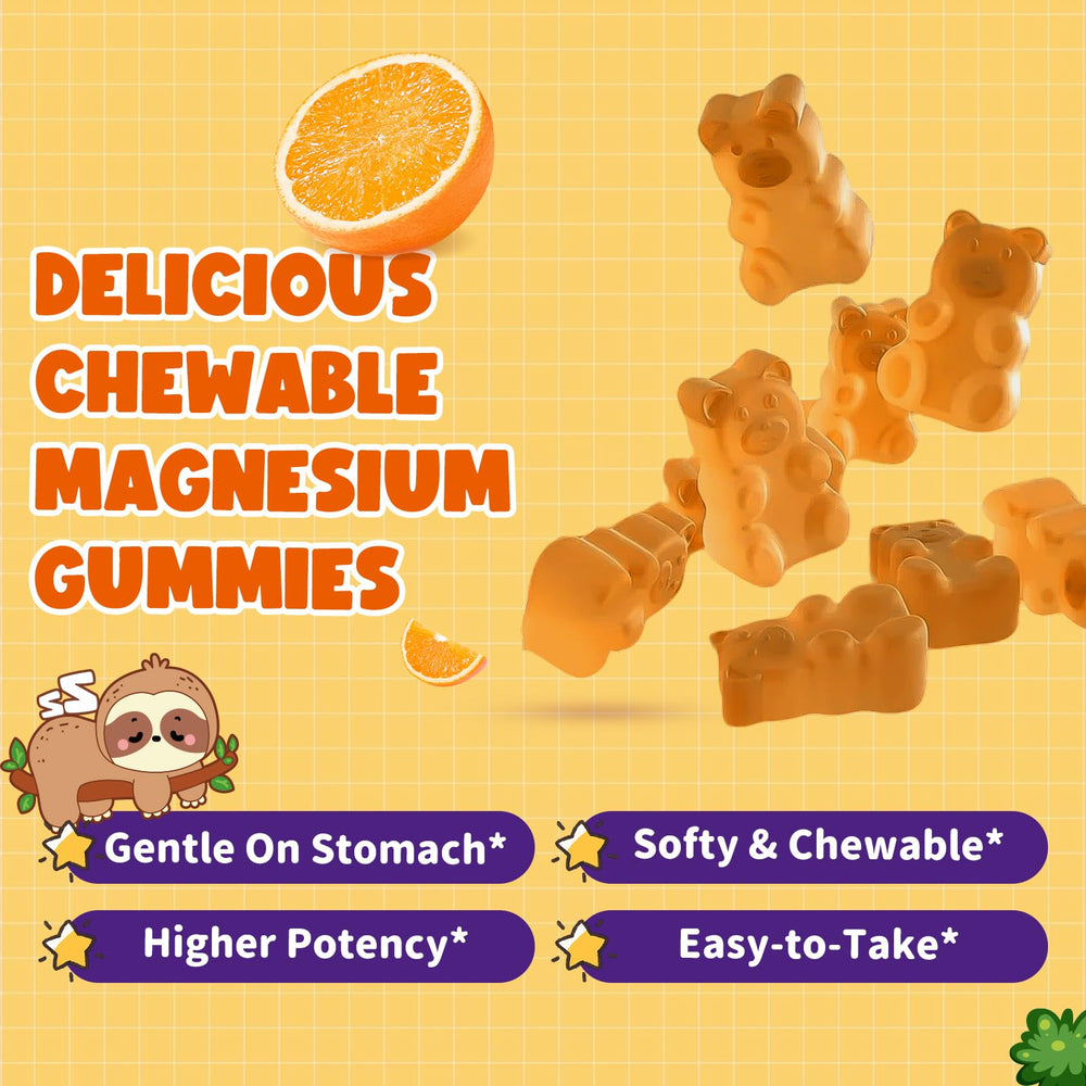 60-count orange bottle of Magnesium Gummies for Kids
