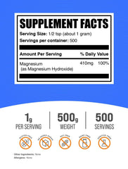 Ingredients panel for Magnesium Hydroxide Powder
