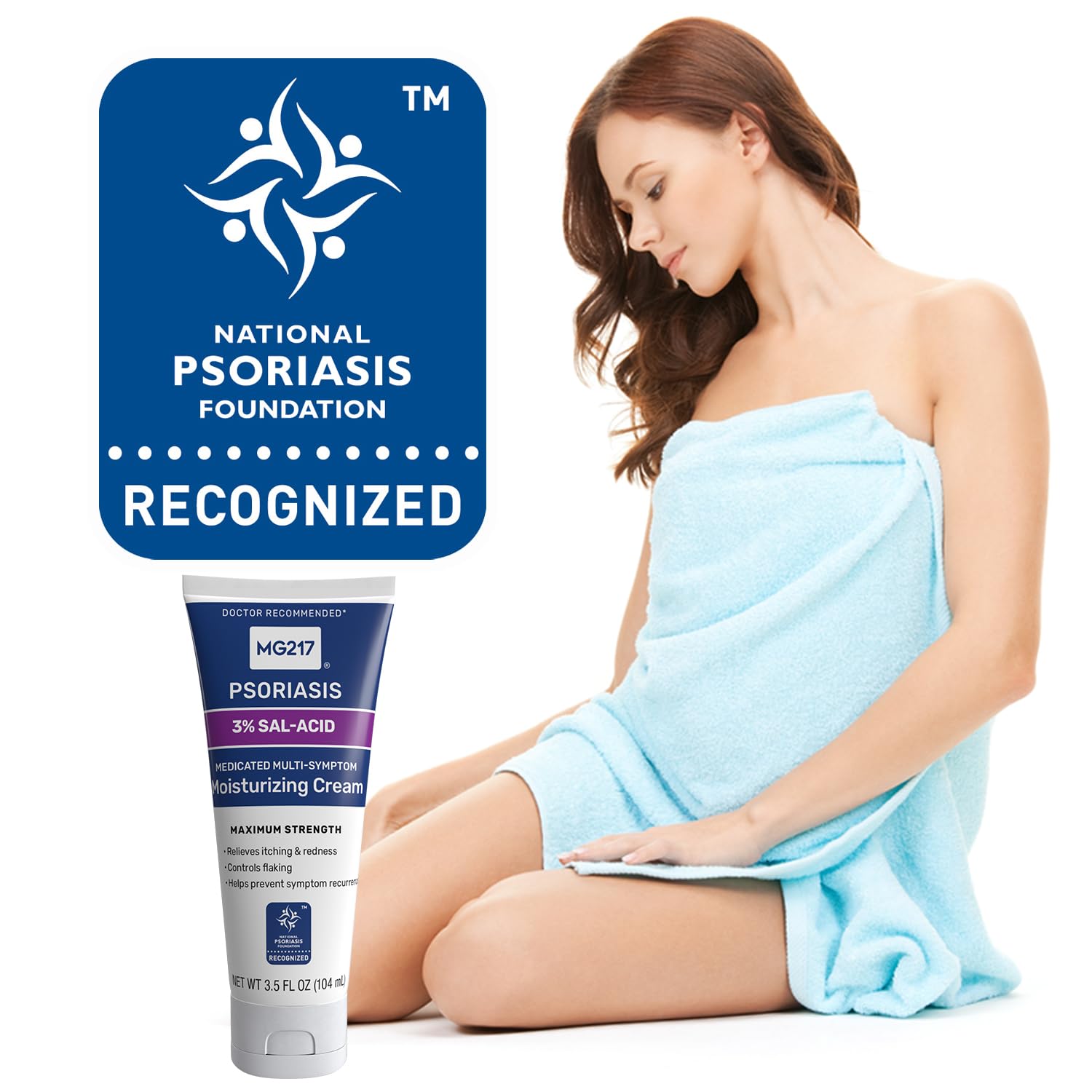 MG217 multi-symptom relief depiction showing redness and itching reduction potential.