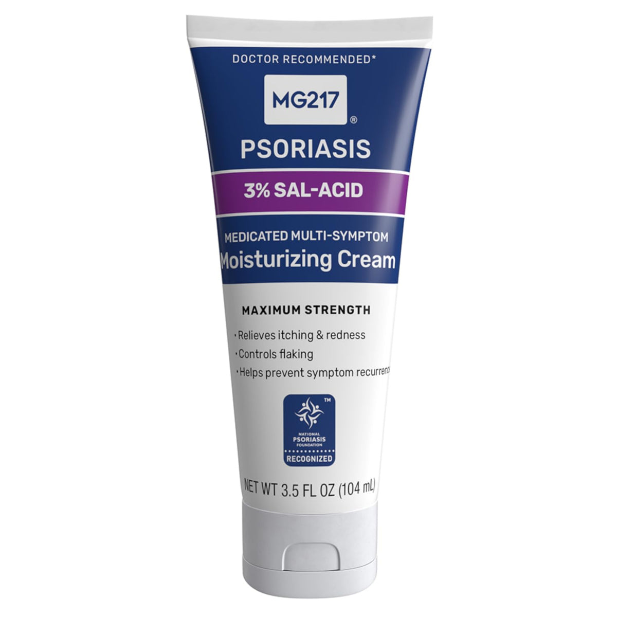MG217 Medicated Psoriasis Cream tube front for easy application.