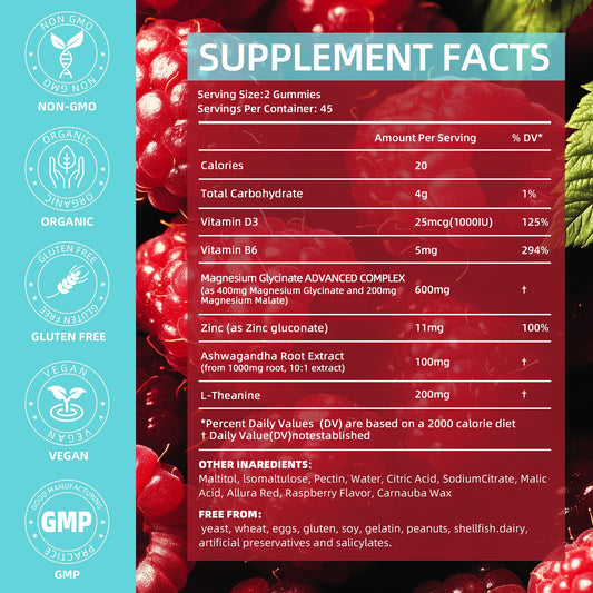 Close-up of product label showing 400 mg magnesium glycinate and 200 mg magnesium malate
