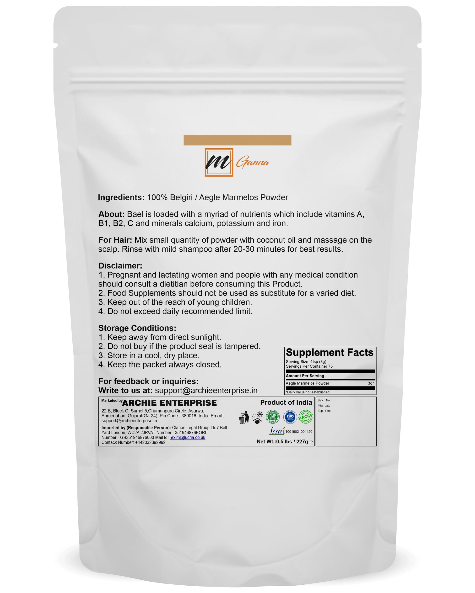 mGanna Belgiri powder close-up texture highlighting fine natural grind