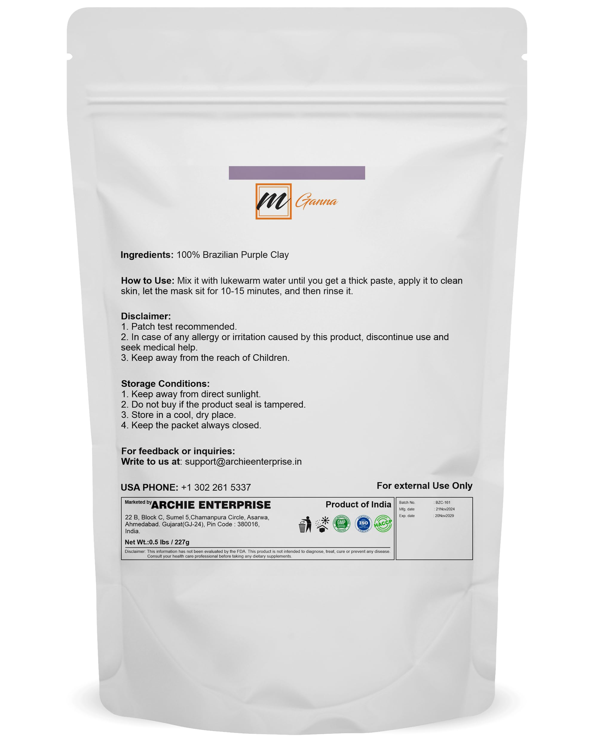 mGanna Brazilian purple clay powder texture close-up for gentle exfoliation