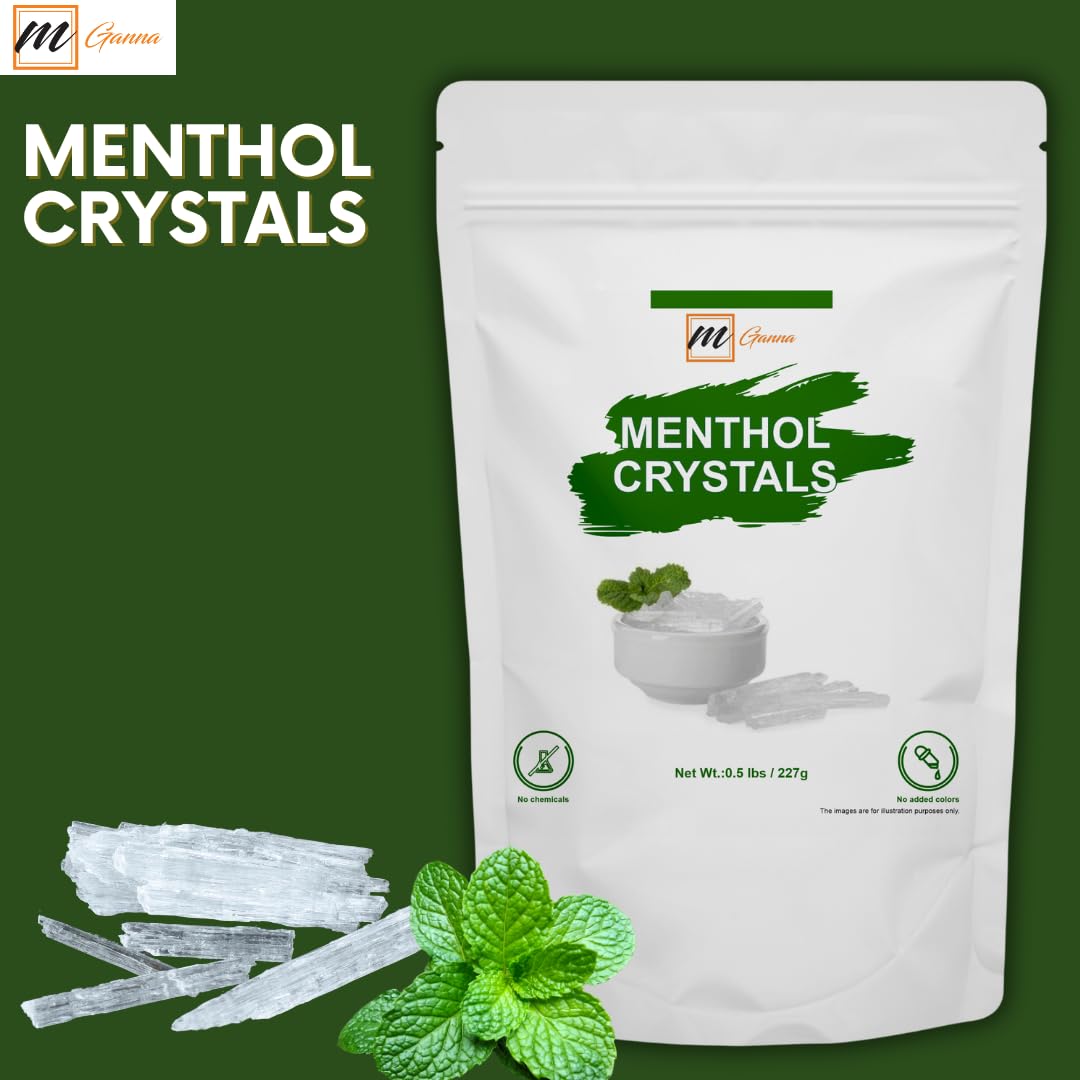 Closeup of mGanna menthol crystals powder for precise flavoring.