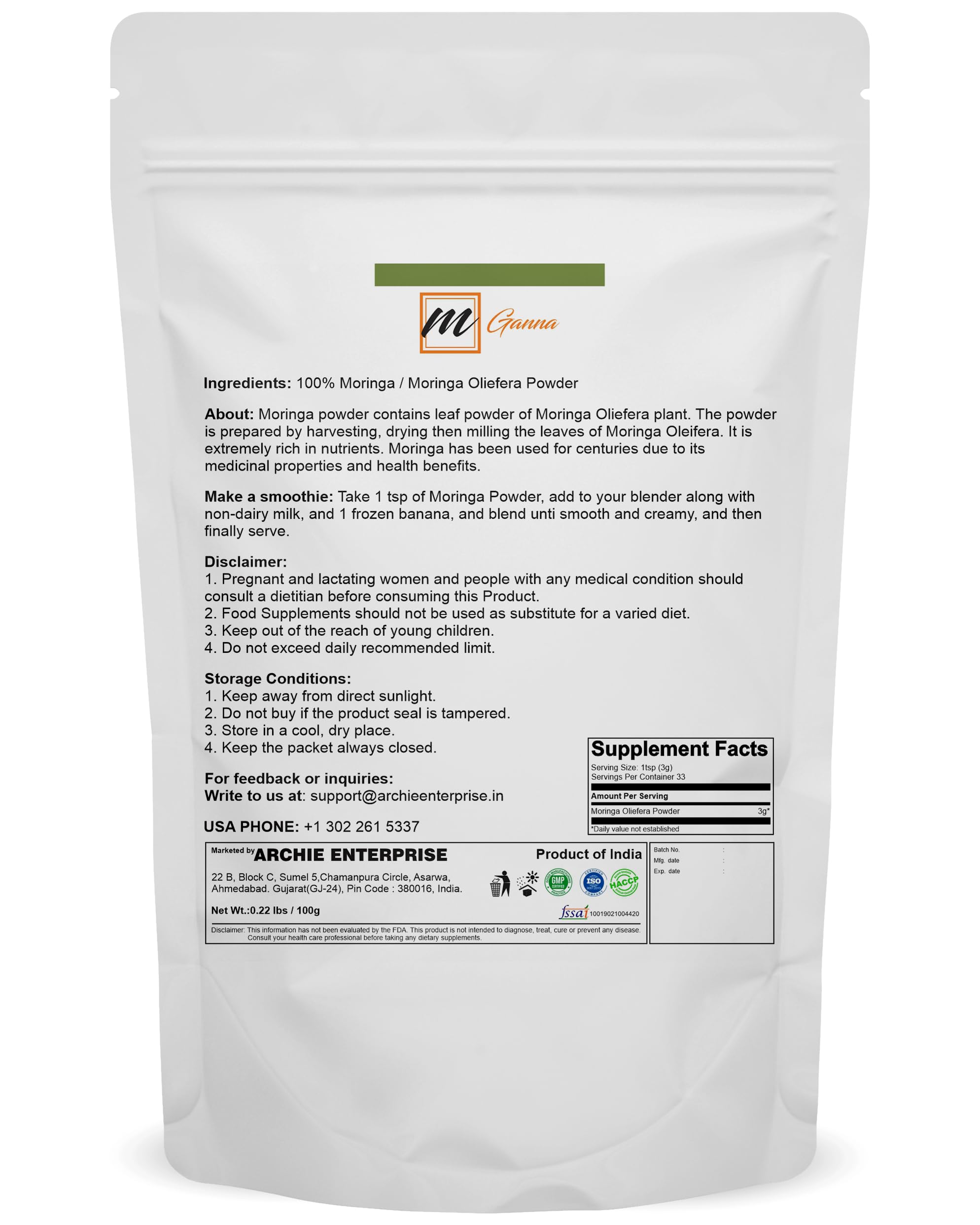 Close-up of mGanna Moringa powder jar