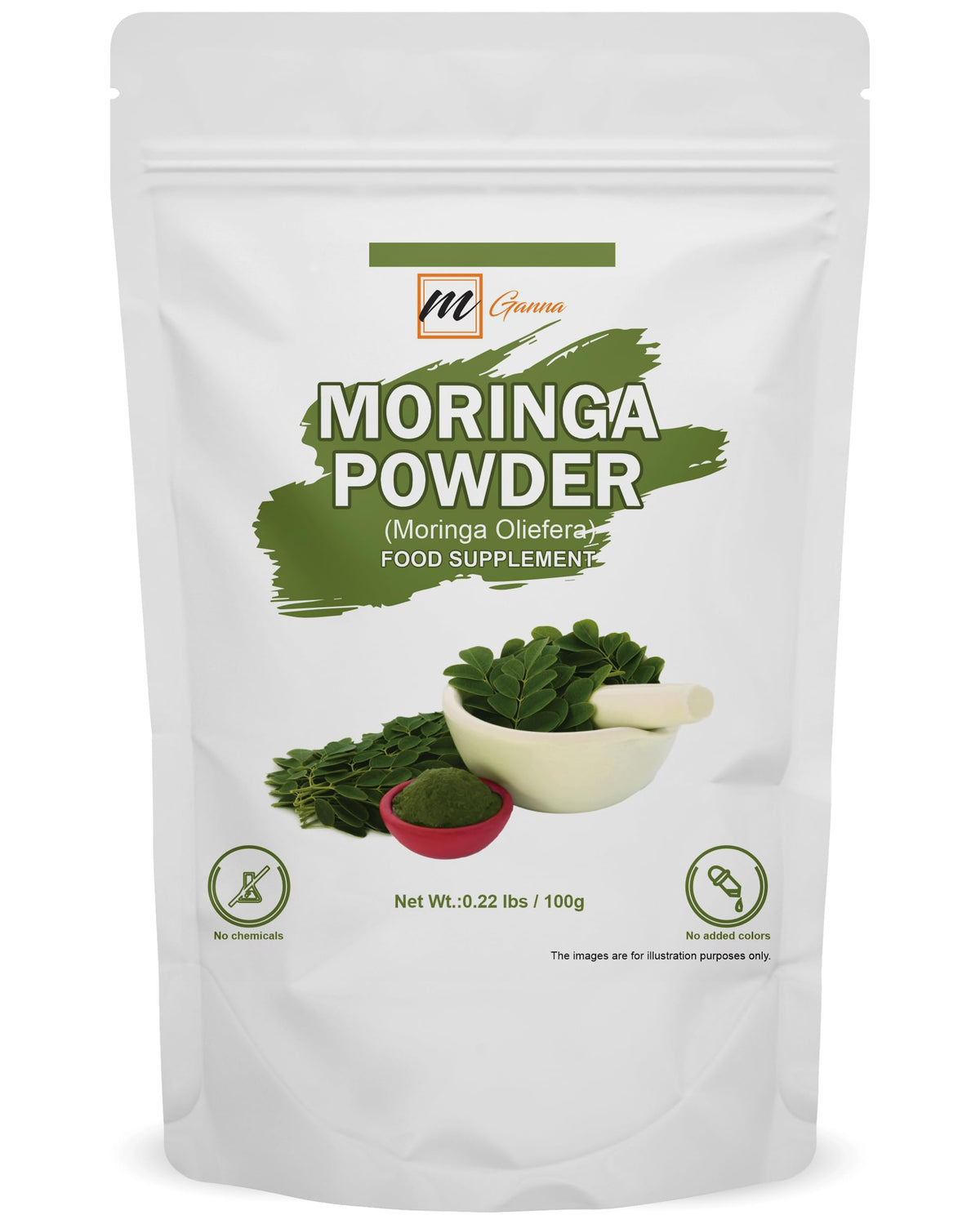 mGanna Moringa powder in resealable stand-up pouch