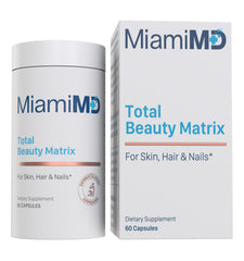 MiamiMD Total Beauty Matrix capsules bottle on shelf for daily beauty rituals.