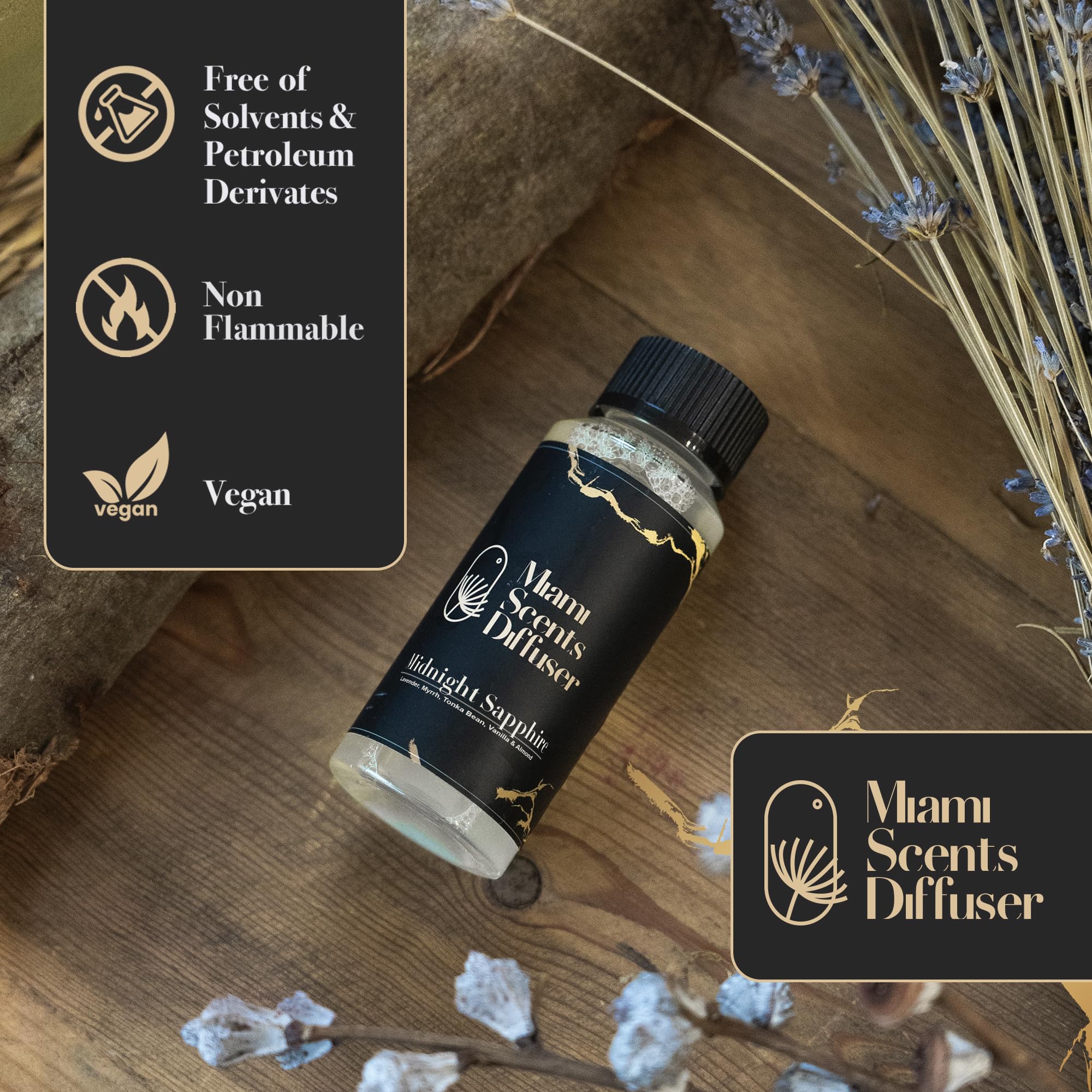 Miami Scents Diffuser Midnight Sapphire vanilla note adds warm, velvety evenings