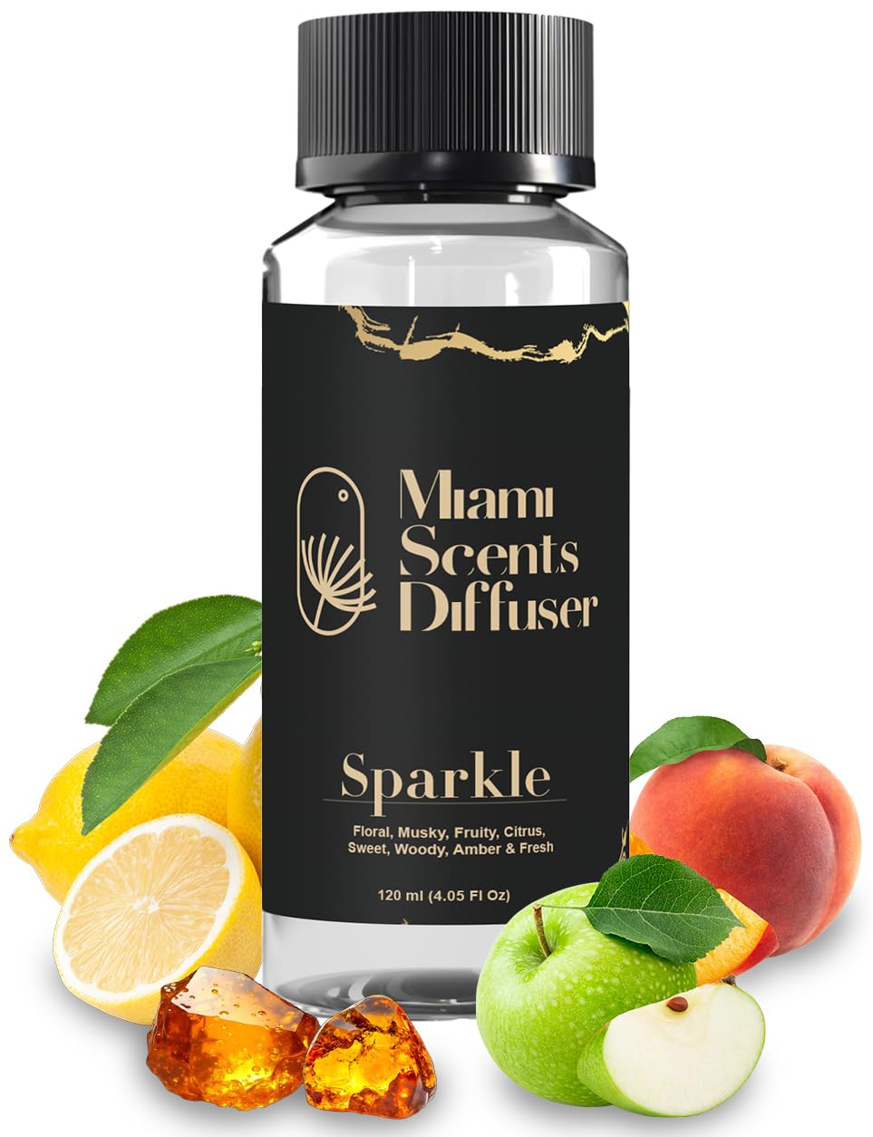 Miami Scents Diffuser Sparkle bottle closeup for luxurious aromatherapy ambiance